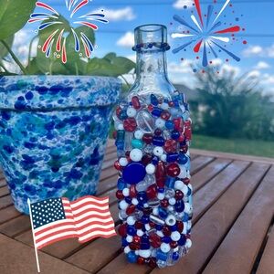 Patriotic Beaded Glass Art Bottle